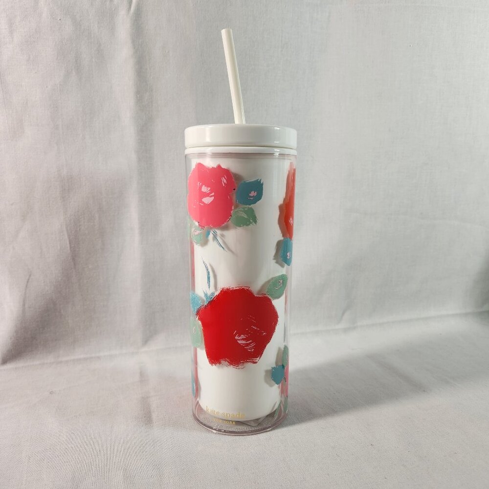 Kate Spade New York Floral Insulated Tumbler Brushy Rose water Bottle NEAR MINT